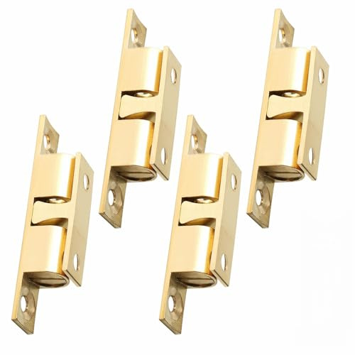 Alise Double Roller Catch Cabinet Latches,4Pcs Adjustable Double Ball Tension Roller Catch Latch Brass Cabinet Door Latch,60mm Solid Brass Cabinet Latches and Catches