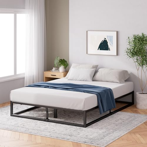Zinus Joseph Sommier 160x200 cm avec Lattes en Bois - Cadre de Lit Double en Métal - Hauteur 25 cm pour Rangement - Assemblage Facile - Noir