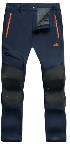 TACVASEN Mountain Men's Warm Outdoor Sports Trousers Fleece Snow Skate Ski Tracksuit Bottom for Men Windproof Hiking Trousers Navy Zipper Pocket, Thick - Navy Blue, 38