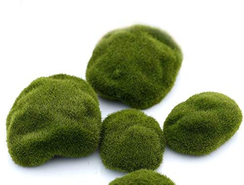 VOANZO Paquete de 5 piedras de musgo artificiales, bolas de musgo pequeñas, bolas de musgo verde, decoración de musgo para arreglos florales, jardín, terrarios y manualidades
