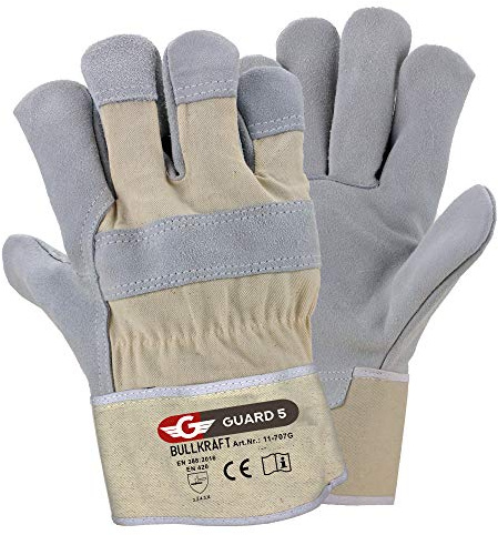 GUARD 5 - Leder Arbeitshandschuhe 5 Paar (Gr. 10 / XL) - robuste Bau- und Gartenhandschuhe - Rindspaltleder