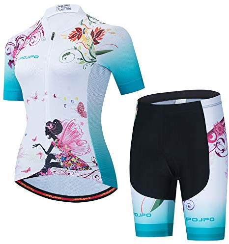 JPOJPO Dam cykeltröja set kortärmad med 5D vadderade cykelshorts andas snabbtorkande skjorta 3 fickor