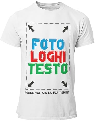 fashwork Maglietta Personalizzata Uomo Donna, T-Shirt Personalizzabile con Stampa Foto, Scritta o Logo Fronte Retro, Maglia Manica Corta in 100% Cotone per Regali Personalizzati
