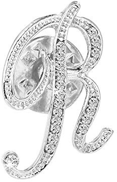 Letter Brooch Pin Small Initial Lapel Pin Tie Tack Name Personalized Gifts for Women Men Silver R