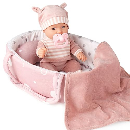 Enjoyin 12'' Baby Doll Playset with Washable Doll Accessories includes Carrier Bassinet Bed, Pacifier, Blanket, and Pillow, First Baby Dolls For Toddlers 36 Months And Up