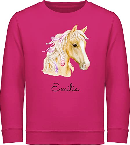 Sweater Kinder Sweatshirt Jungen Mädchen Pullover - Pferd Pferde - Pferdekopf - 152 (12/13 Jahre) - Fuchsia - personalisierte pulli reiten horse reitpullover personalisierter reiter horses pullis