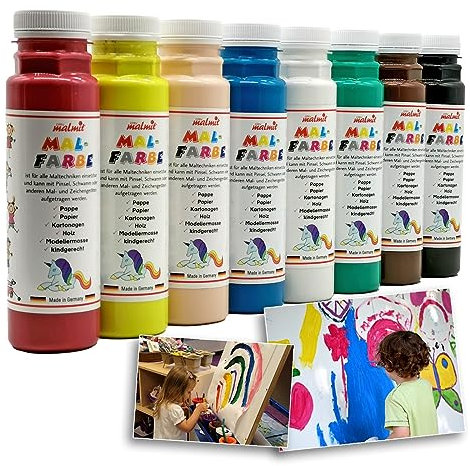 malmit Temperafarben Malfarben Bastelfarben Schulmalfarben Seidenmatt 8er Set je 250ml