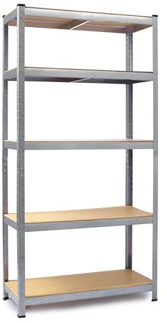 Humberg - Schwerlastregal - Metall - Keller - Garage - Lager - Werkstatteinrichtung - Werkzeugregal - mit 5 Böden aus MDF - Wandregal - Steckregal - Stehend - Hoch - 180x90x40 cm