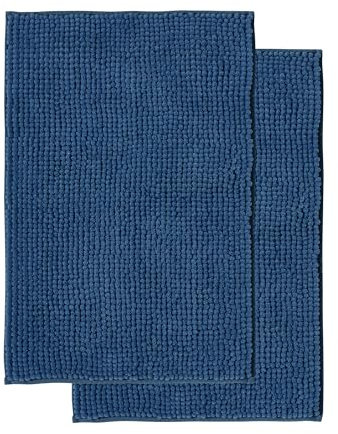 Decomira Badematte rutschfest | Als Badteppich Set kombinierbar | Badezimmer-Teppich Bad-Vorleger waschbar aus Chenille | Duschvorleger für Dusche, Badewannen, WC Deko | Blau - 50x80 cm (2stk)