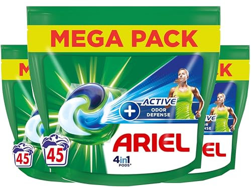 Detergente en cápsulas para ropa Ariel 4 en 1 + defensa activa contra el olor - Touch of Ambi Pur - 3x45 cápsulas