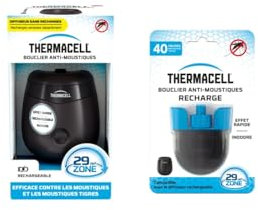 THERMACELL Bouclier Anti Moustiques et Moustiques Tigres - Recharge Incluse 40h de Protection - Extérieur, Jardin, Terrasse - sans Fil, Rechargeable - Zone de Protection 29m² - Inodore - Noir