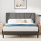 ZINUS Maya King Bed Frame – Bed 150 x 200 cm – 30cm Height – Upholstered platform bed frame with Headboard – Wooden slat support – Dark grey