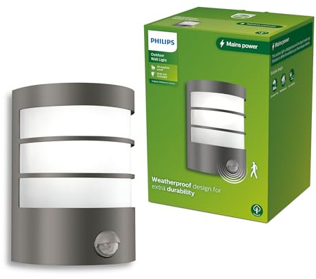 Philips Calgary Wandleuchte für den Außenbereich mit Sensor, max. 25 W, E27-Fassung, Anthrazit