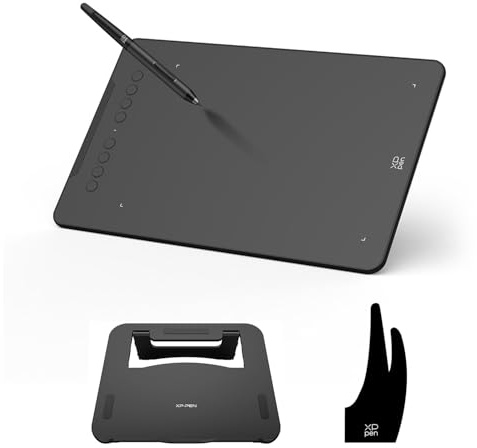 XPPen Updated Deco 01 V3 Drawing Tablet-16384 Levels of Pressure Battery-Free Stylus and AC42 Graphics Tablet Stand Device Stand Holder and Drawing Glove