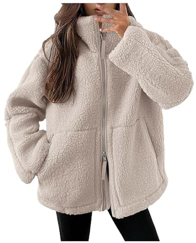 Vhersily 2025 Regal Women's Fleece Winter Warm with Zipper Short Bedroom Jacket without Hood Jackets Solid Color Plush Coat Comfortable Sherpa Fleece Jacket, beige, S