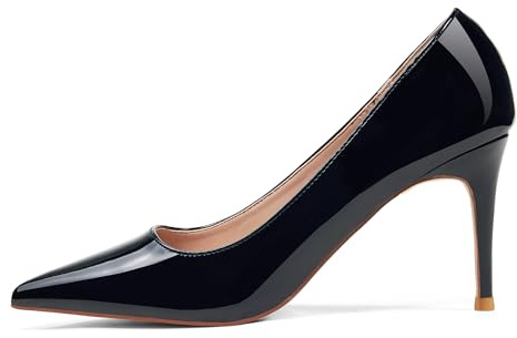 Zhabtuc Zapatos de Tacón Stiletto de Charol, Punta Fina, Tacón 8 cm para Boda y Baile, Negro, 38 EU