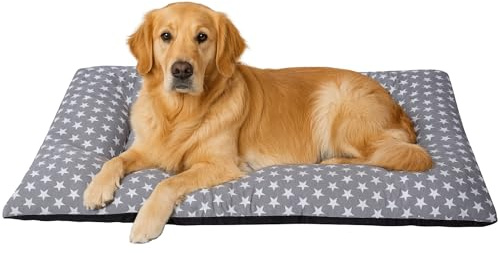 Cama perro grande Espuma acolchada Colchoneta tacto suave Tejido transpirable Base antideslizante Funda de algodón loneta Ligera cómoda lavable Fácil de transportar y limpiar 75X115X5 Estrellas +Cotes