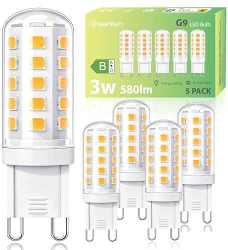 Cinsenten G9 LED Lampe 3W energieklasse B Warmweiß 3000K, 580LM Ersatz 40W 33W 28W G9 Halogen Leuchtmittel, Flimmerfrei GU9 LED Glühbirne, Nicht Dimmbar 5 Stück