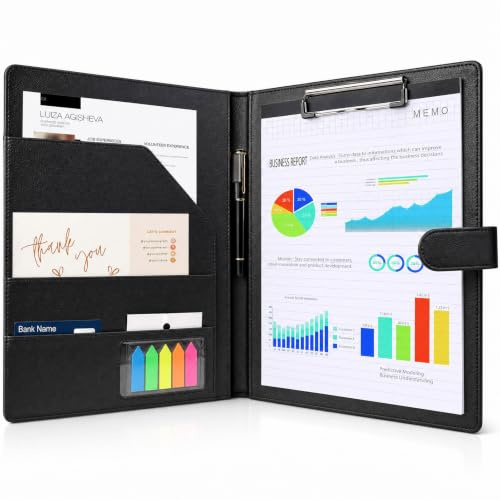 Porte Documents A4 en PU Cuir avec Pince Porte-Bloc Portfolio,Trieur de Dossiers Multifonction avec Compartiments Intérieurs pour Bureau Réunion École Voyage