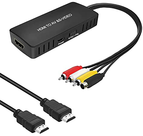 RuiPuo HDMI to RCA & S-Video Converter, Audio Video Converter Adapter Support 720P/1080p for Roku/Xbox/Blu-ray/DVD/ PS3/ Laptop/TV/Projector