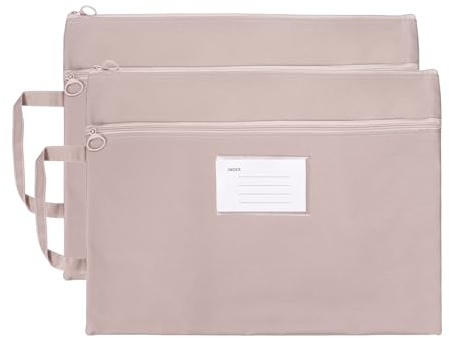 PATIKIL 2 Pcs Mesh Zipper Pouch with Handle, B4 Oxford Fabric Zipper File Pouch Double-Layer Document Bag Storage for Office Travel Puzzles Books Shopping, Pink (9.5 x 7.3 Inch)