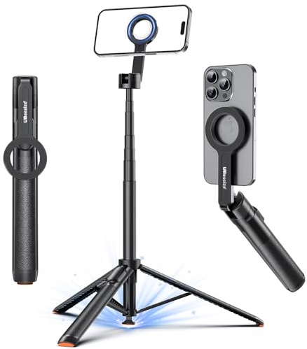 UBeesize 70 Auto-Open Magnetic Tripod for iPhone, MagSafe Selfie Stick with Remote, Portable Phone Stand for Recording, Travel and Vlogging, Compatible with iPhone/Android (Black)