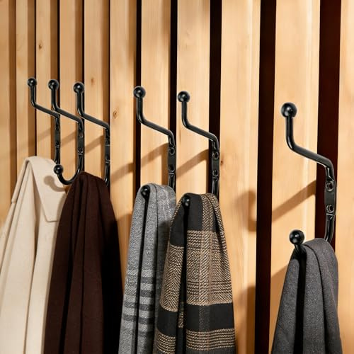 Mirrwin 8 Piezas Percheros Pared Paneles Acusticos, Moderno Ganchos Doble Pared Negros, Ganchos para Ropa de Pared con Tapones de Goma y Tornillos, Percheros Pared para Abrigos y Sombreros, 10 mm