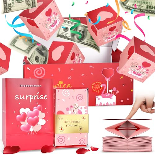 Surprise Gift Box, Folding Pop-Up Explosion Gift Boxs, Money Gift Box for Cash for Birthdays, Mother's Day, Valentine's Day and Thanksgiving Day