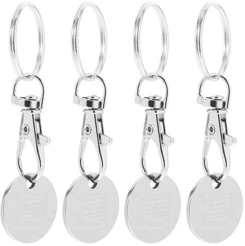 MOKKHNB 4pcs Stainless Steel Shopping Cart Token Key Ring Grocery Trolley Coin Keychain Cart Remover Keyring Holder for Grocery Shopping