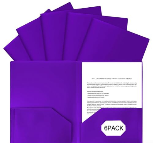 for a4 Folders Plastic with Pockets and Business Card Holder 6-Pack File Folders for School Projects Office Tasks ABS Material(Purple)