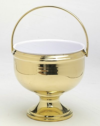 Weihkessel H 19 cm D 18 cm, Messing, Gold, Weihwasser-Kessel mit Einsatz aus Stahl