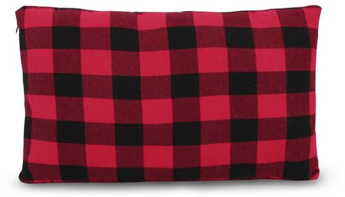 REDCAMP Small Camping Pillow Lightweight and Compressible, 1PC Flannel Travel Pillow with Removable Pillow Cover (Red and Black Plaid)