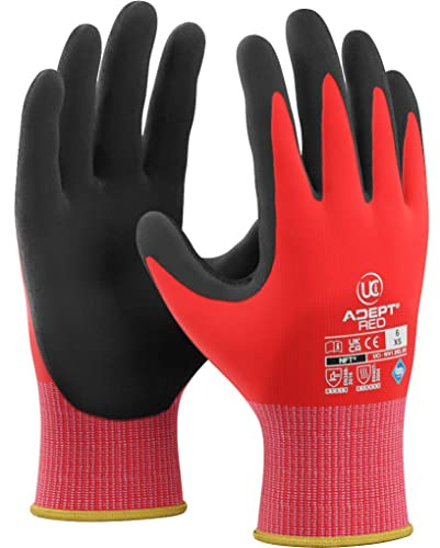 10 x UCI Adept RED Nylon & Lycra Blend Liner Nitrile NFT Foam Coating Gloves (10/XL)