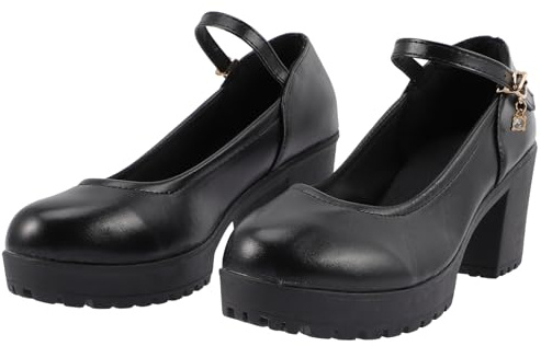 Chaussures à Talons Hauts Vintage pour Femme avec Boucle Ronde, Noir, 40 EU
