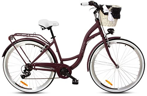 Goetze Mood Damenfahrrad Retro Vintage Holland Citybike, 28 Zoll Alu Räder, 7 Gang Schaltwerk, Tiefeinstieger, Korb mit Polsterung Gratis!