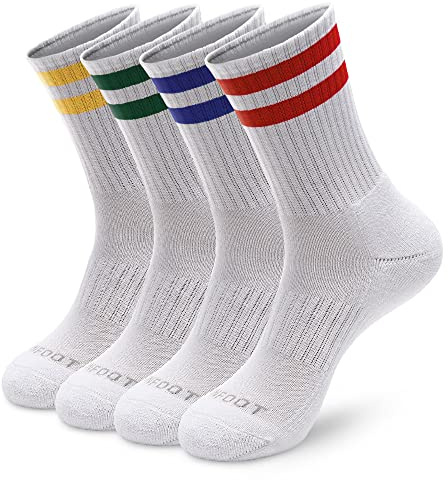 MONFOOT Men's/Women's 4 Pairs Athletic Cushion Crew Socks, Striped Large Multipack