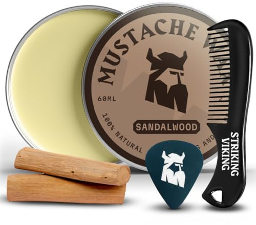 Striking Viking Schnurrbart Wachs und Kamm Kit - Bart und Schnurrbart Wachs für Männer mit starkem Halt natürlichen Bienenwachs - Hilft zu zähmen, Stil, und Groom (2 Unzen) (Sandelholz)