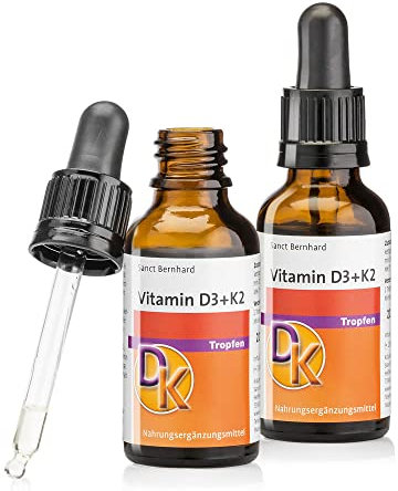 Sanct Bernhard Vitamin-D3+K2-Tropfen | 25µg Vitamin D3 je Tropfen | 1.000 I.E. | 20µg Vitamin K2 | 2x30ml