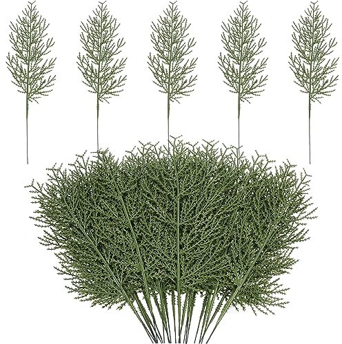 MWOOT 24 Pezzi Rami di Pino Artificiale in Plastica, Finti Aghi di Pino Natalizio, Rami di Abete Verde per Fai Da Te Ghirlanda Albero di Natale Tavolo Casa Giardino Decorazione(10 x 35 CM)