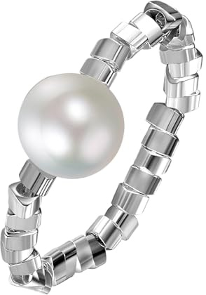 Flongo - Anillo para mujer con perlas de plata: anillo barroco natural elástico de plata 925 de fantasía, anillo para mujer, cumpleaños, San Valentín, Perla