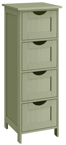 VASAGLE Bathroom Floor Storage Cabinet, Bathroom Storage Unit with 4 Drawers, Bathroom Cabinet Freestanding, 30 x 30 x 82 cm, Living Room, Dining Room, Kitchen, Modern Style, Laurel Green LHC040C02