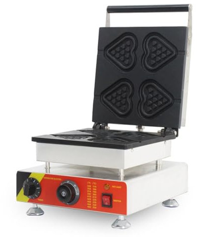 Comercial Máquina De Gofres Eléctrica Gofrera De Corazón Gofrera Belga Recubrimiento Antiadherente Calefacción Uniforme De Doble Cara Temporizador Y Control De Temperatura Para Gofres De Corazón 1500W