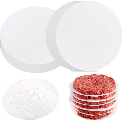 EXIN DECHEN 500 Pezzi Carta da Forno per Hamburger, 13 cm Antiaderente, Rotonda, Fogli Separatori per La Cottura e La Cottura, Hamburger, Polpettone