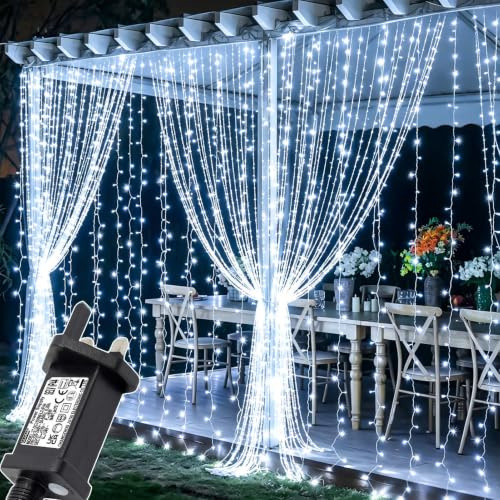 Joycome 2 Pack Curtain Lights, 6m x 3m 600 LED Curtain Fairy Lights Plug in | 8 Modes/Timer/Connectable Waterfall Fairy Light, Waterproof String Light for Garden Gazebo Wall Ceiling Party (White)