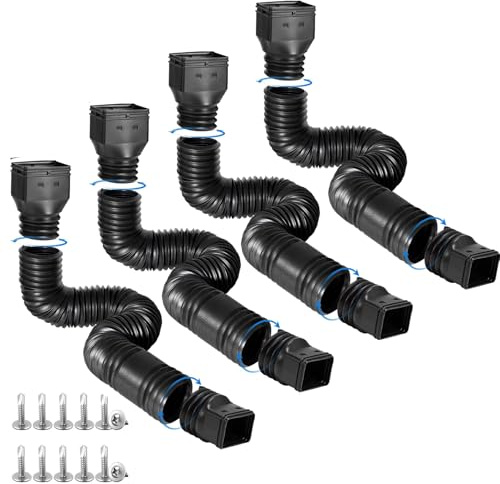 plusgutter 4 Pack Rain Gutter Downspout Extensions Flexible, Drain Downspout Extender,Down Spout Drain Extender, Gutter Connector Rainwater Drainage,Extendable from 21 to 68 Inches(Black)