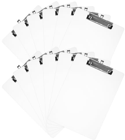 LOPYXBR Lot de 12 porte-blocs A4 en plastique A4 avec pince en métal et boîte de suspension, 312 x 223 mm, blanc, clip A4 pour l'école, la maison, le bureau