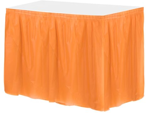 QUARKZMAN 1 Paquete de Faldones de Mesa de Plástico Naranja, 29 Pulgadas x 14 Pies Faldones de Mesa para Mesas Rectangulares, Cubiertas de Mesa Desechables para Fiestas de Cumpleaños