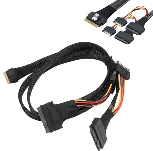 ciciglow NVME-Adapterkabel, SFF-8654 auf 2xSFF-8639 24 Gbit/s 12 Gbit/s 80 Cm, NVME SFF-8654 auf für SAS für SATA, für Mainboard-SSD
