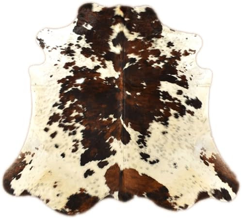 KUHFELL RINDERFELL DREIFARBIG BRAUN WEIß 230 x 210 cm XXL Tricolor KUHFELL Teppich