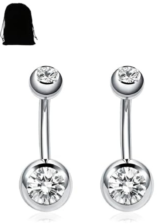 KGDUYC 2 Piezas Body Piercing Internally, Piercing para ombligo de acero inoxidable 316L, 10mm, 14 g, extra largo, Acero inoxidable